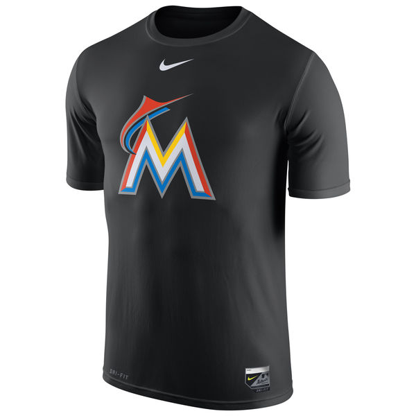 MLB Men Miami Marlins Nike Authentic Collection Legend Logo 1.5 Performance TShirt Black